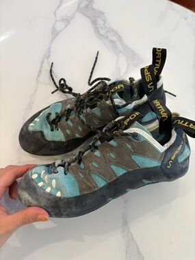 La Sportiva Teal and Gray Lace-Up Climbing Shoes